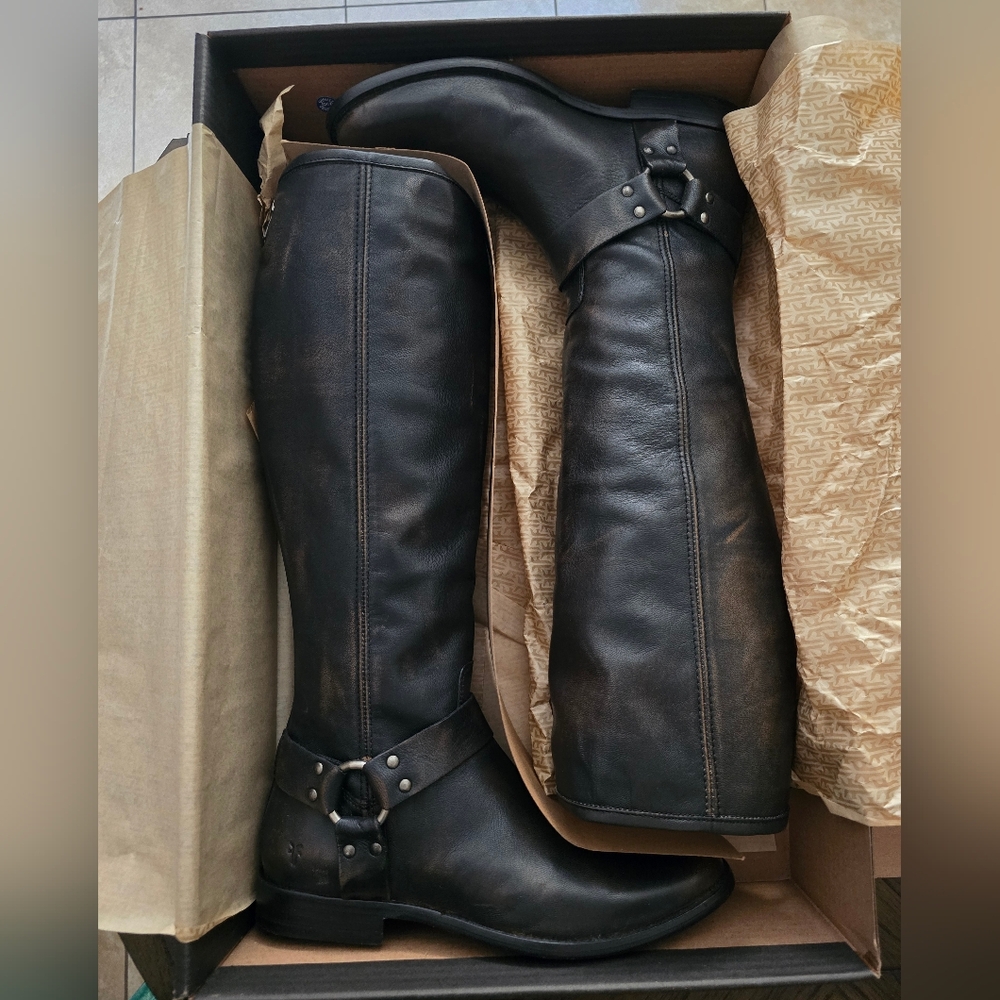 FRYE Phillip Harness Tall Drk Brown 10M Equestrian Vintage Leather Boots NIB NEW